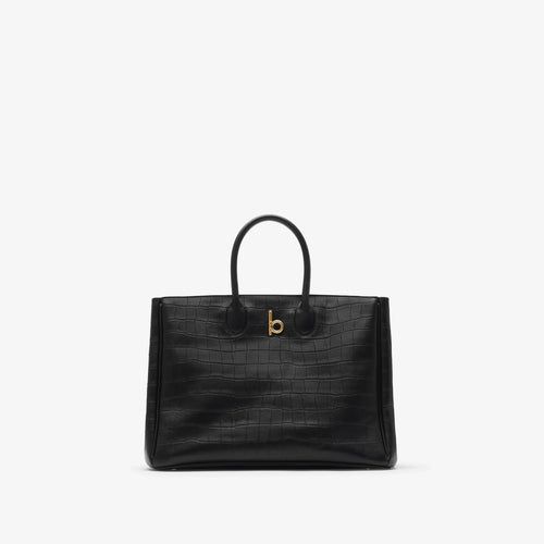 BURBERRY Medium Rocking Horse Tote Croc-Effect Black | 博柏利 鱷魚紋手袋 (中碼/黑色)