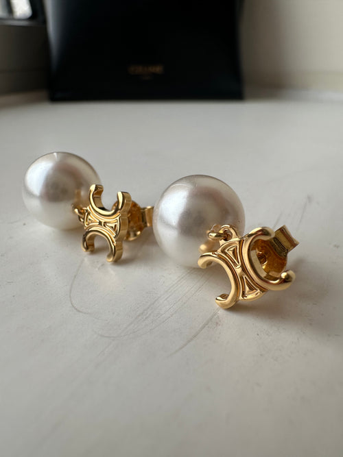CELINE Triomphe Pearl Earrings | 賽琳 耳環 (金色)