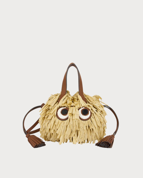 ANYA HINDMARCH Shag Raffia Eyes Small Drawstring Cross - body Tote | 安雅·希德瑪芝 Shag 草編眼睛小型束口斜背托特包(天然色) - LondonKelly 英國名牌代購