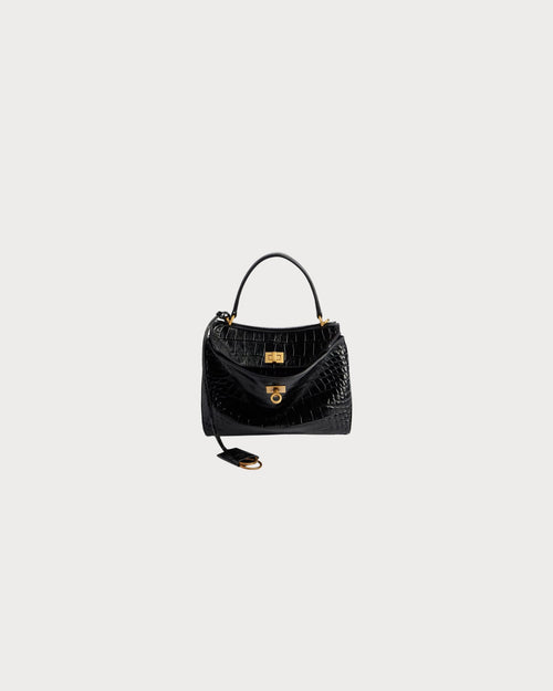 BALENCIAGA Women's Rodeo Mini Handbag Crocodile Embossed in Black | 巴黎世家 迷你手提包鱷魚壓紋 (黑色)