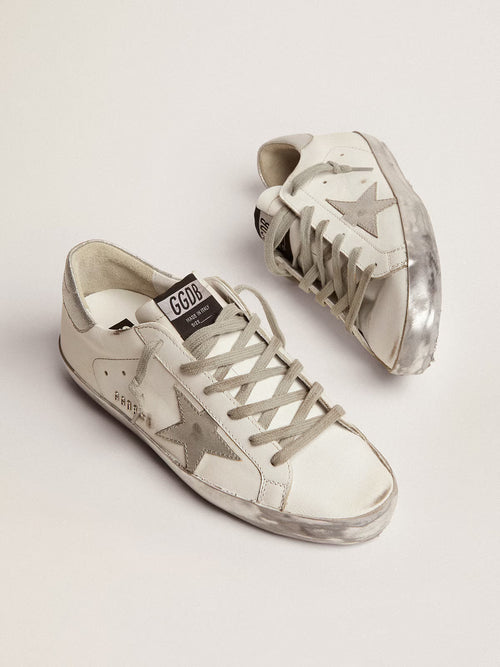 GOLDEN GOOSE Women's Super - Star with silver sparkle foxing and metal stud lettering | 黃金鵝 女款 Super - Star 搭配銀色閃亮鞋邊與金屬鉚釘字母(白色) - LondonKelly 英國名牌代購