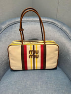 MIU MIU Beau Canvas and Leather Bag | 繆繆 手袋 (啡白色) - LondonKelly 英國名牌代購