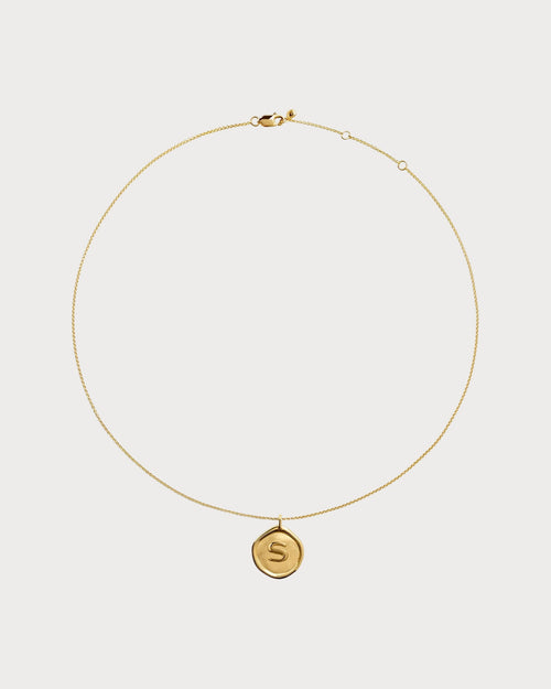 MONICA VINADER Initial S Stamp 18ct Yellow Gold Vermeil Necklace | 頸鏈 (金色) - LondonKelly 英國名牌代購