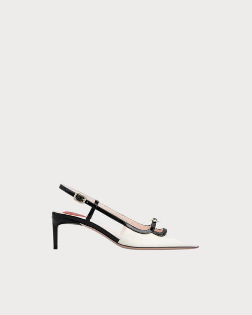 ROGER VIVIER Viv’ Canard Slingback Pumps in Patent Leather | RV 漆皮後帶高跟鞋 (黑白色) - LondonKelly 英國名牌代購