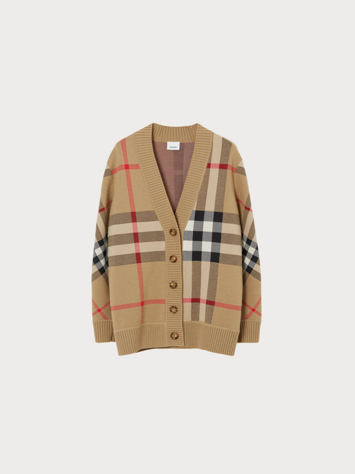 BURBERRY Check Wool Blend Cardigan(Beige)