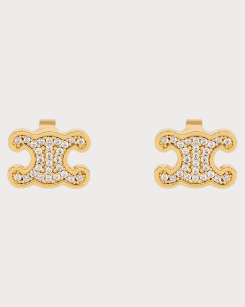 CELINE Triomphe Rhinestone Studs | Celine crystal Arc de Triomphe earrings (multi-color)