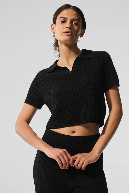 ALO YOGA Cashmere Plush Waffle Polo Tee | 羊絨絨毛格紋上衣 (多色)