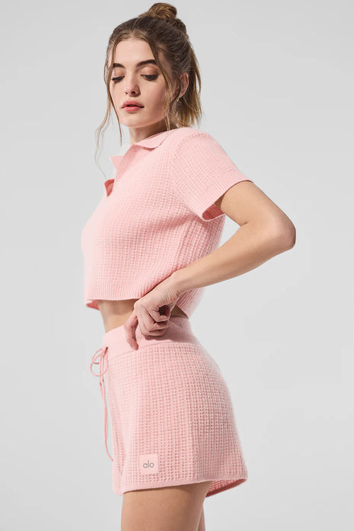 ALO YOGA Cashmere Plush Waffle Polo Tee | 羊絨絨毛格紋上衣 (多色)