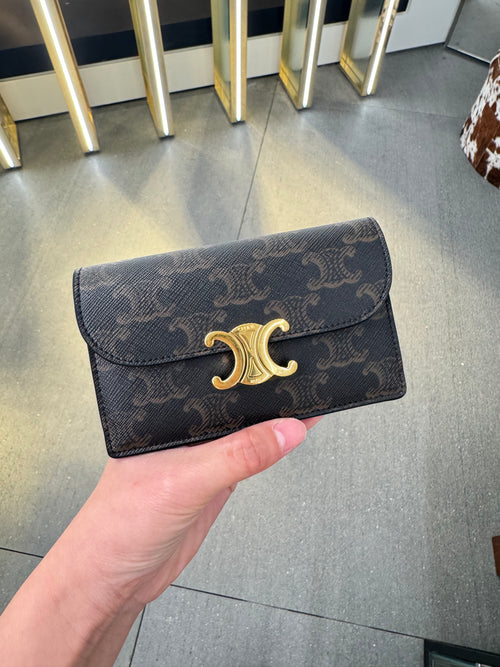 CELINE Long Card Holder with Flap Triomphe | CELINE Card Holder (Brown)