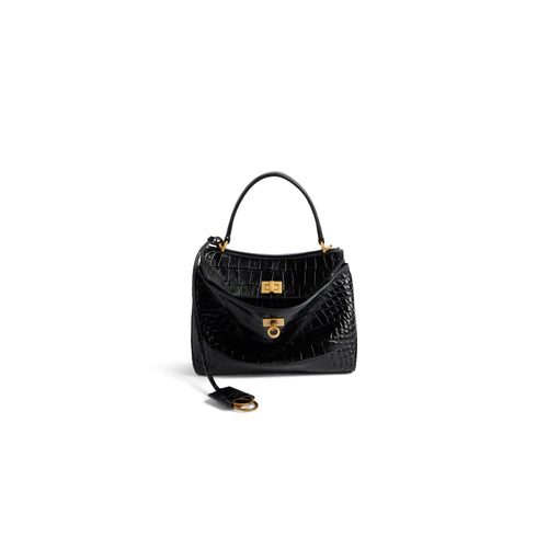 BALENCIAGA Women's Rodeo Mini Handbag Crocodile Embossed in Black