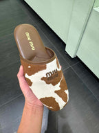 MIU MIU Cow Print Calf Hair Mules(Brown/White) - LONDONKELLY 英國名牌代購