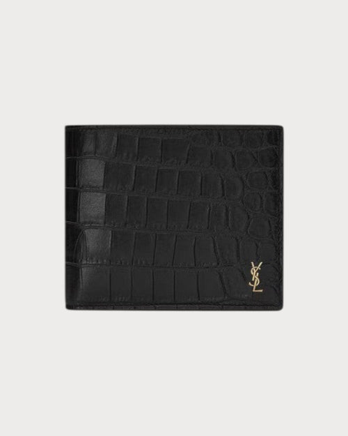 YSL SAINT LAURENT Men's Tiny Cassandre East/West Wallet In Crocodile - Embossed Leather | 聖羅蘭 男仕銀包 (黑色) - LONDONKELLY 英國名牌代購